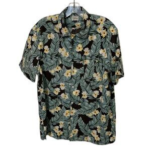 J. Crew Green and Black Hawaiian Floral Casual Button Up Shirt Mens Size Large